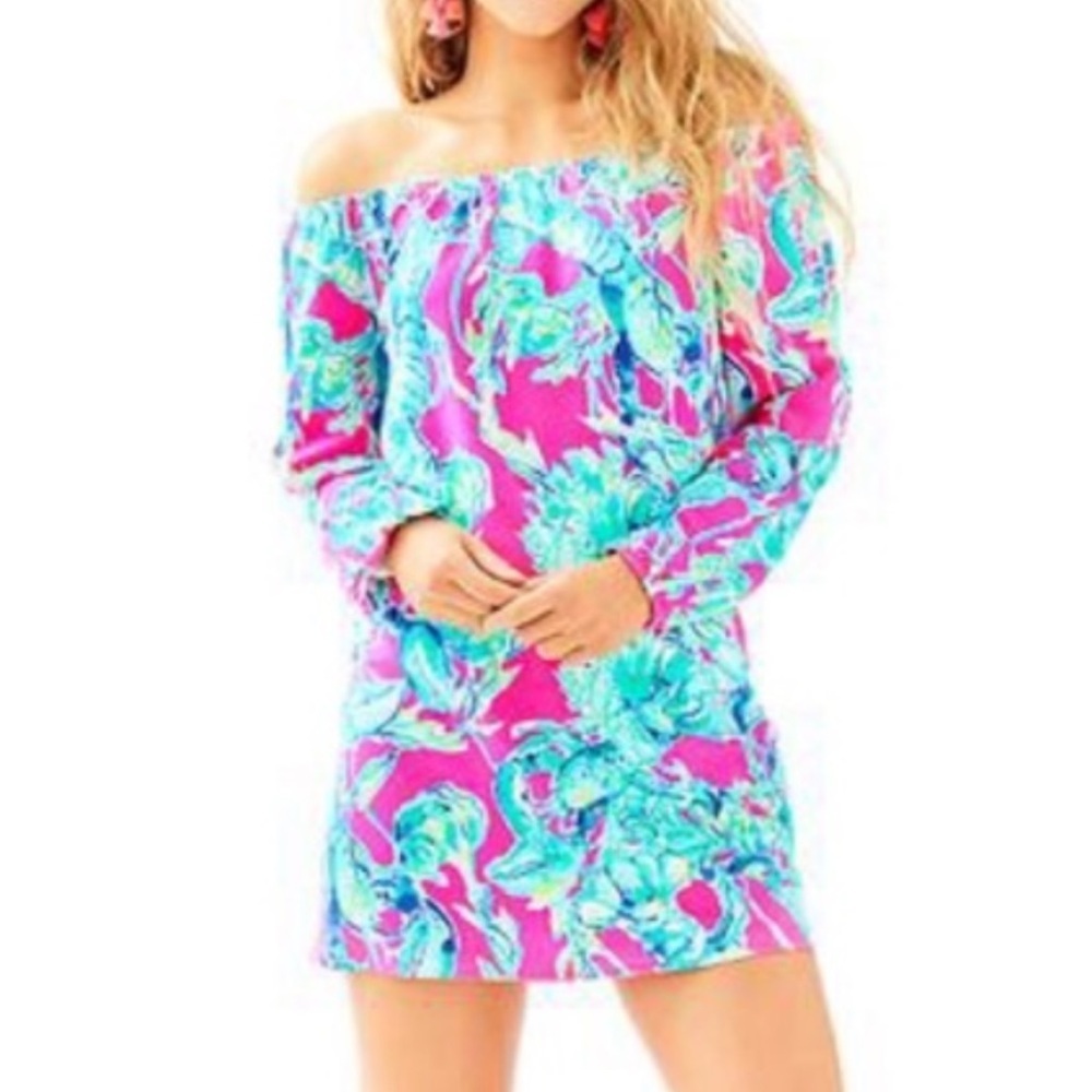 Lilly Pulitzer Lana Skort Romper Raz Berry Lobsters in Love Off Shoulder L